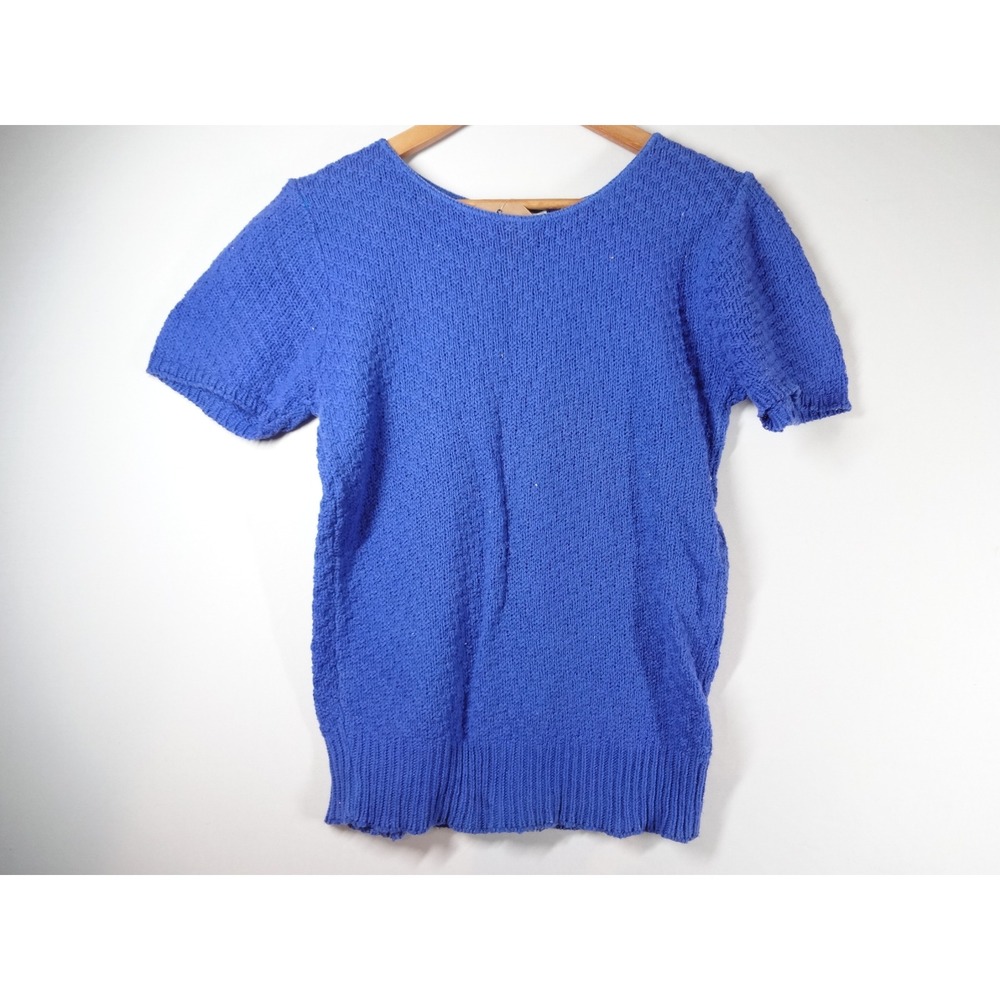 VTG 90s Topolino Knit Top Women S/M 100% Cotton Blue Short Sleeve Textured